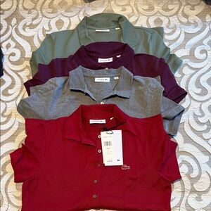 Bundle of 4 Lacoste Slim Fit Polo Shirts Set - Red, Gray, Eggplant and Green